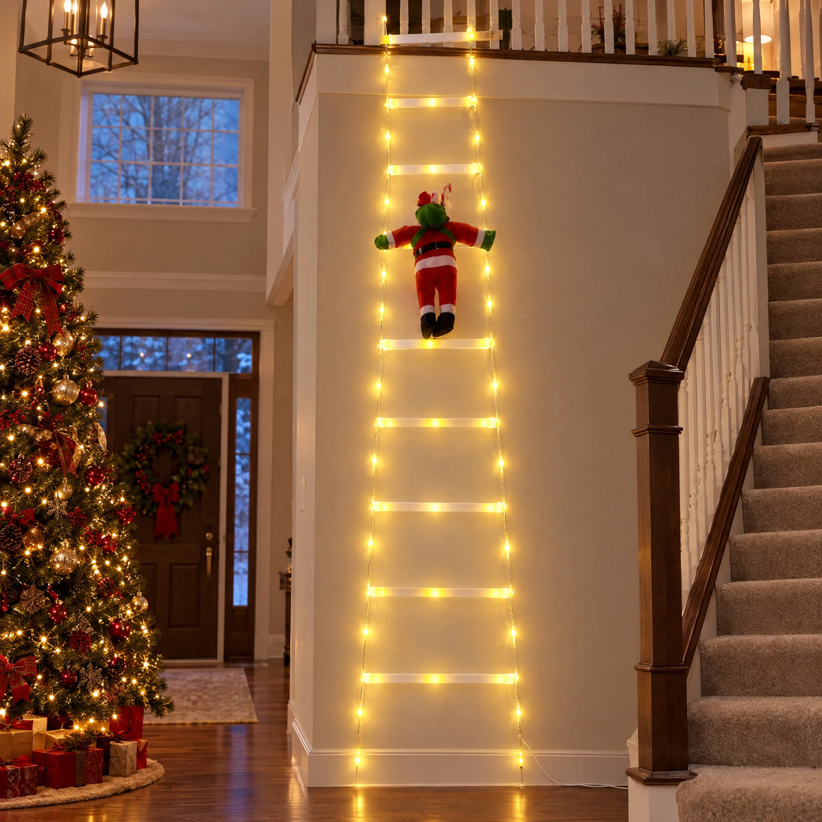 Climbing Santa LED Ladder Light - Milky White Ladder Warm 163.78 in