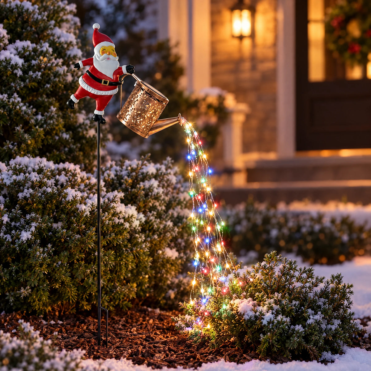 Santa Watering Can Solar Garden Stake