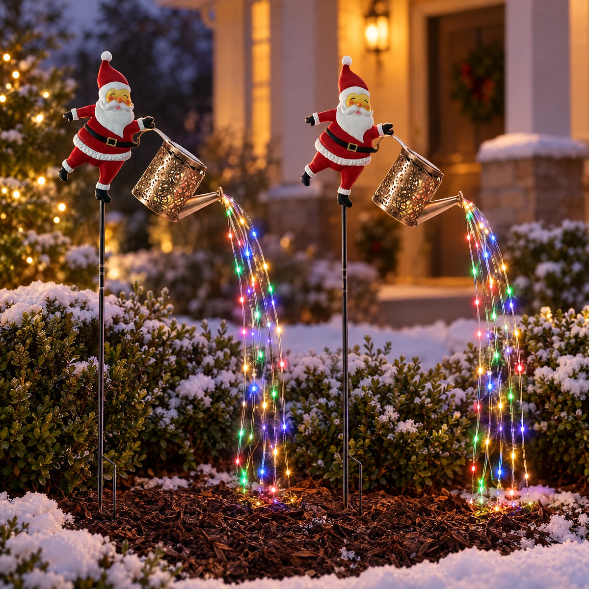 Santa Watering Can Solar Garden Stake - Set of 2
