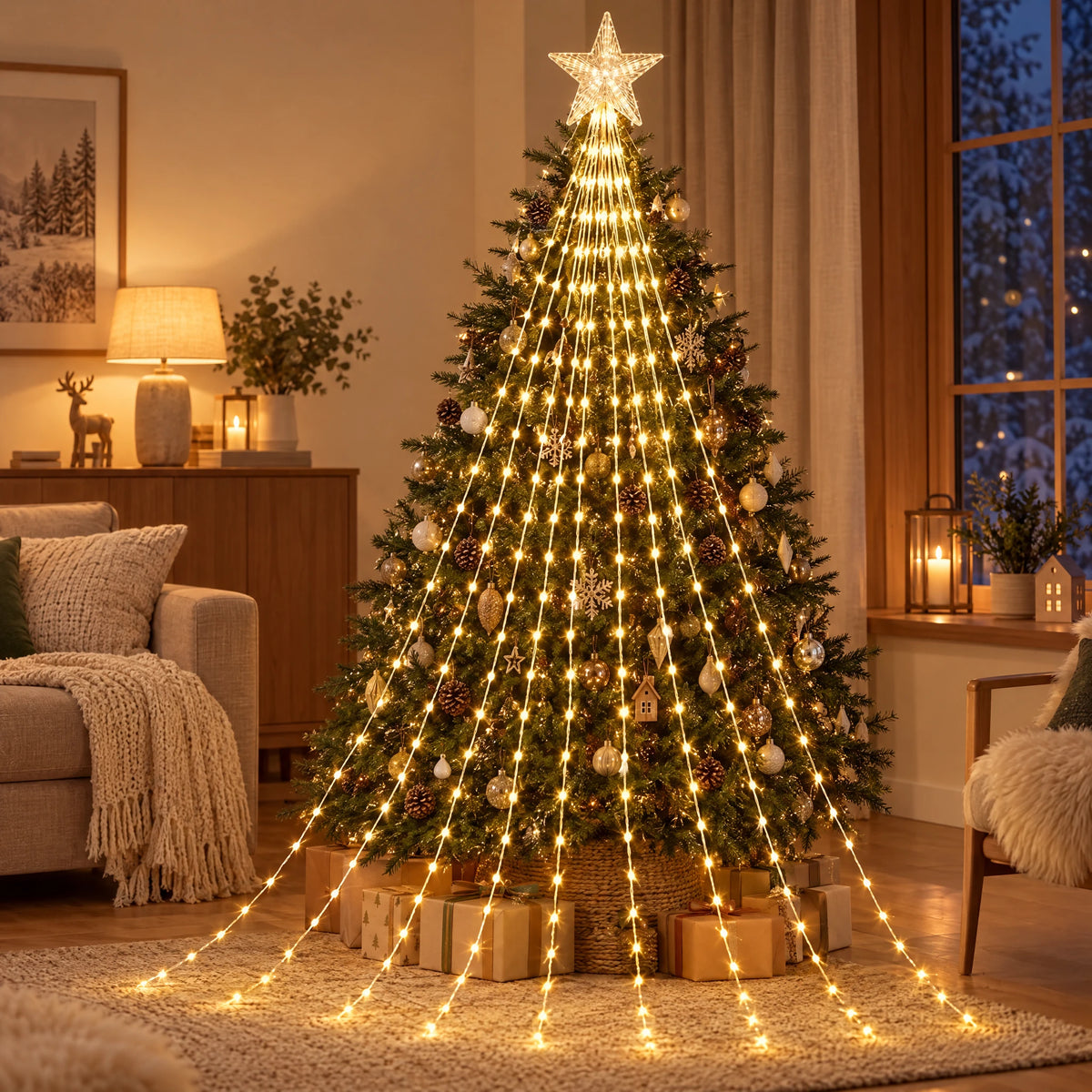 Star Topper Waterfall Christmas Tree Lights