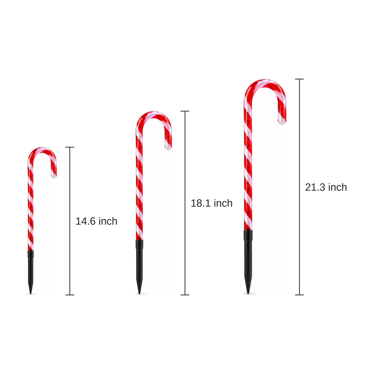Candy Cane Stake Lights, Set of 5 - dimensions