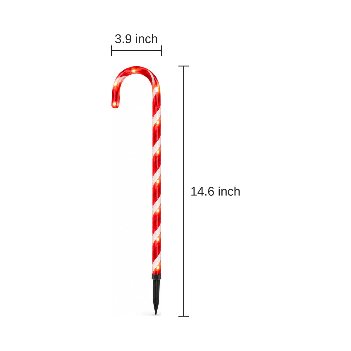 Candy Cane Stake Lights, 5-Pack - dimensions