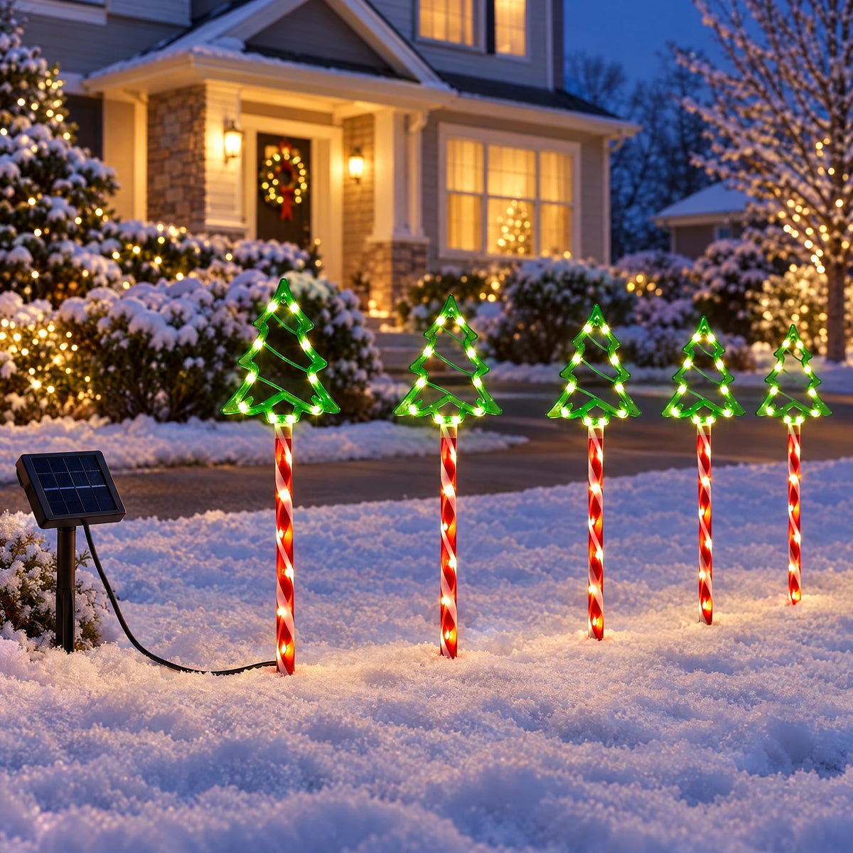 Solar Christmas Tree Outline Stakes, Set of 5
