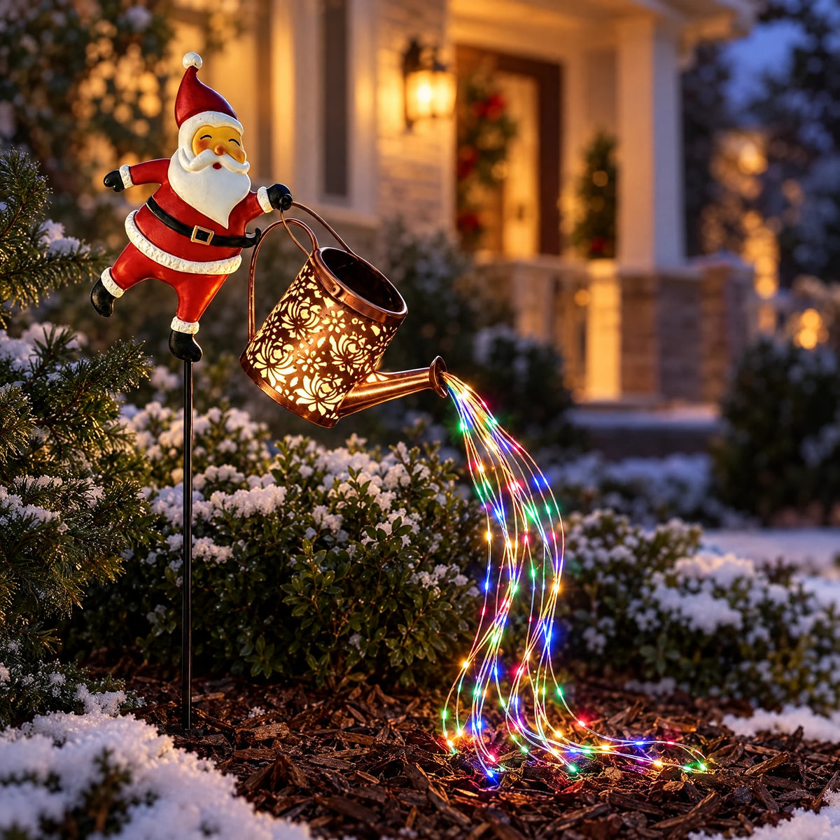 Santa Watering Can Solar Garden Stake - Multicolor