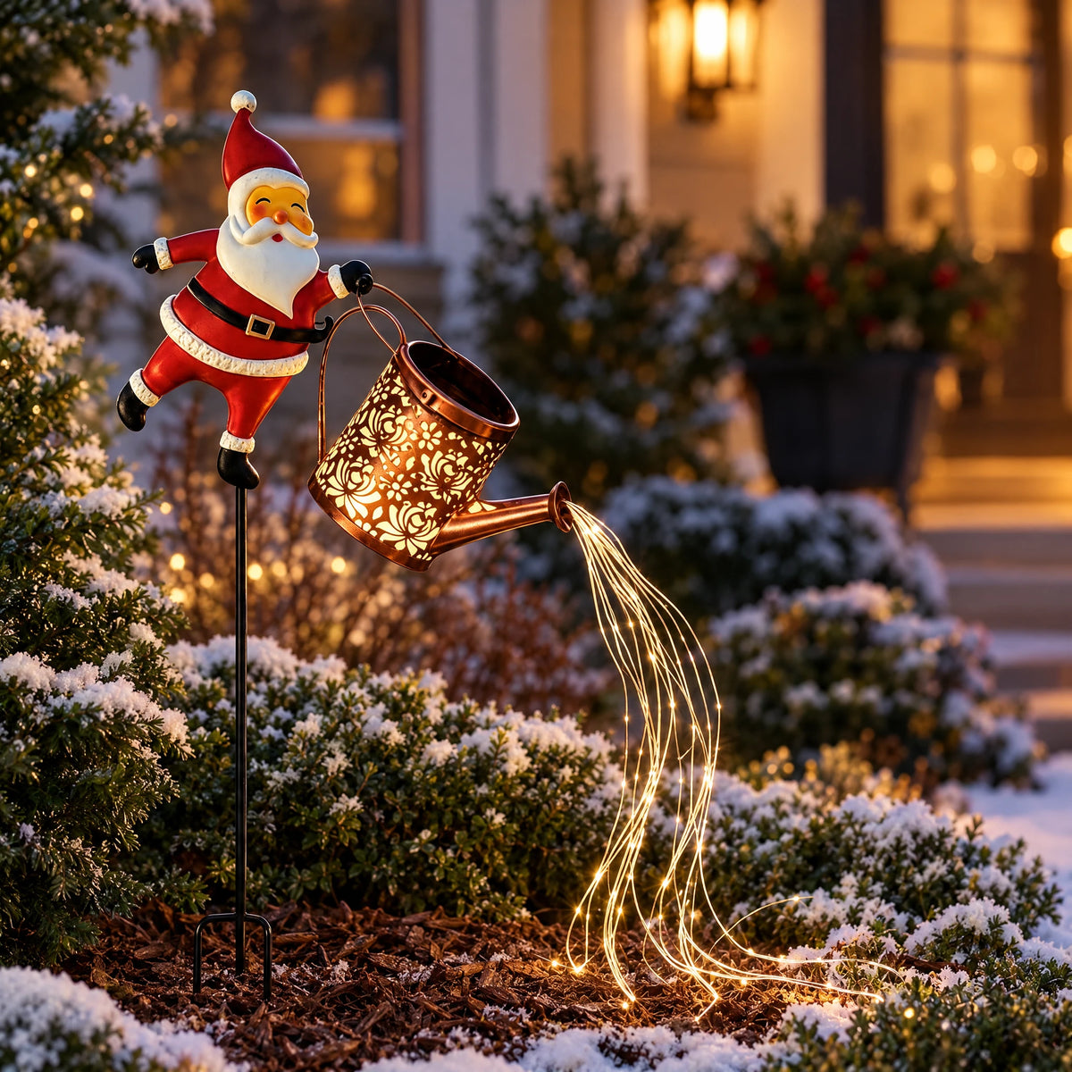 Santa Watering Can Solar Garden Stake