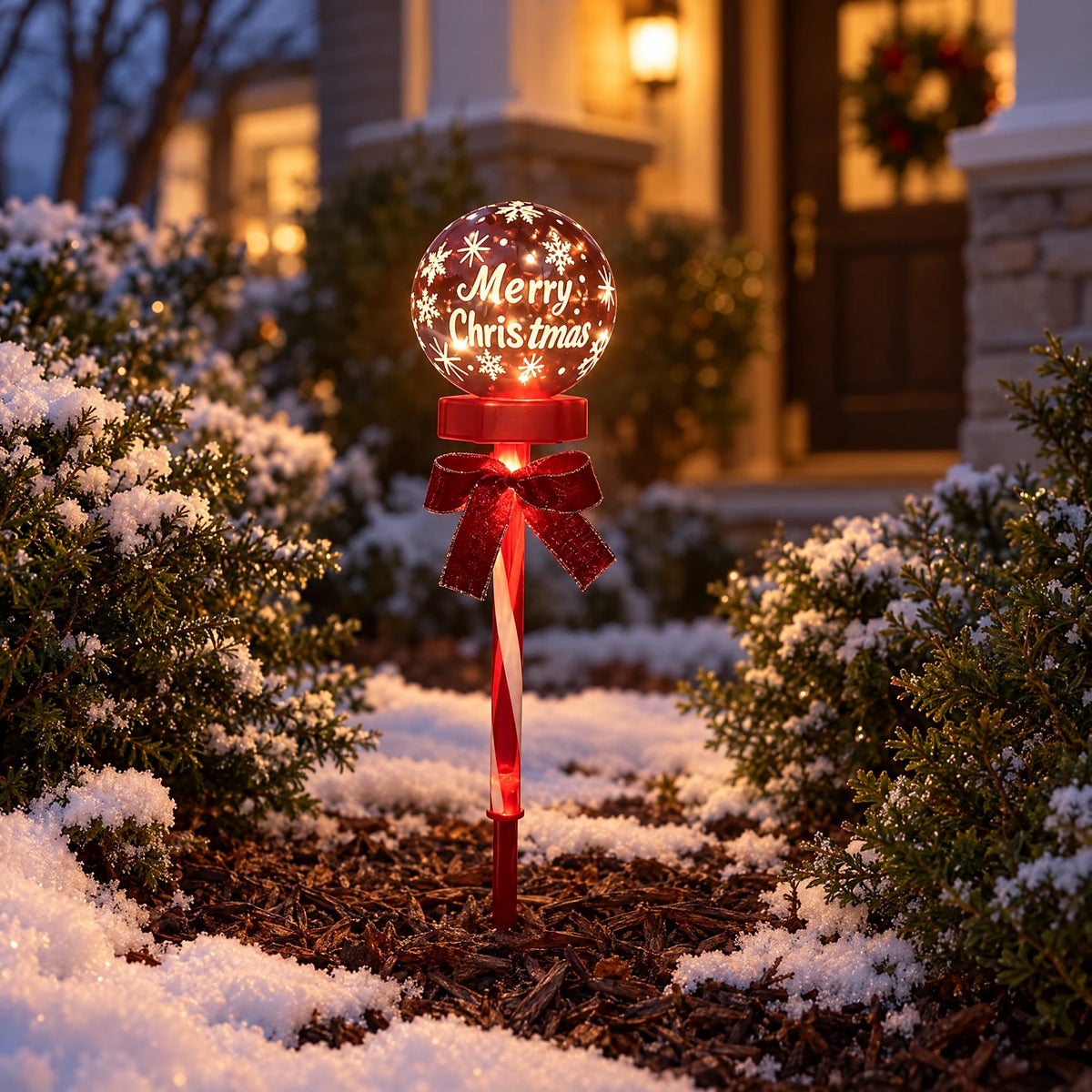 Merry Christmas Ball Solar Stake Light - Warm White
