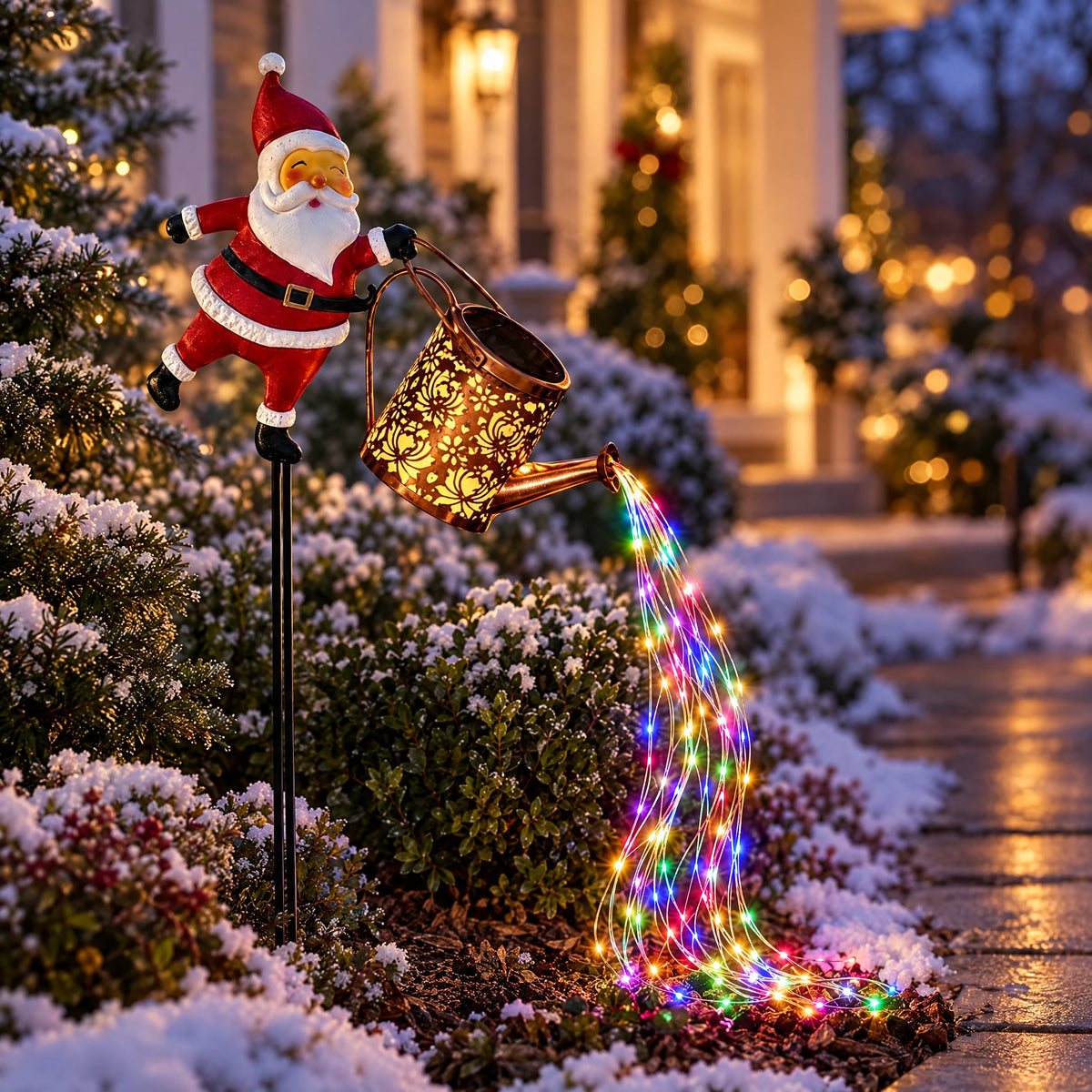 Santa Watering Can Solar Stake Light - Multicolor