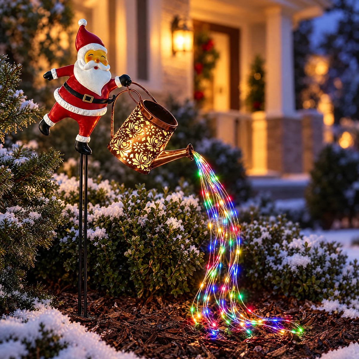 Santa Watering Can Solar Stake Light