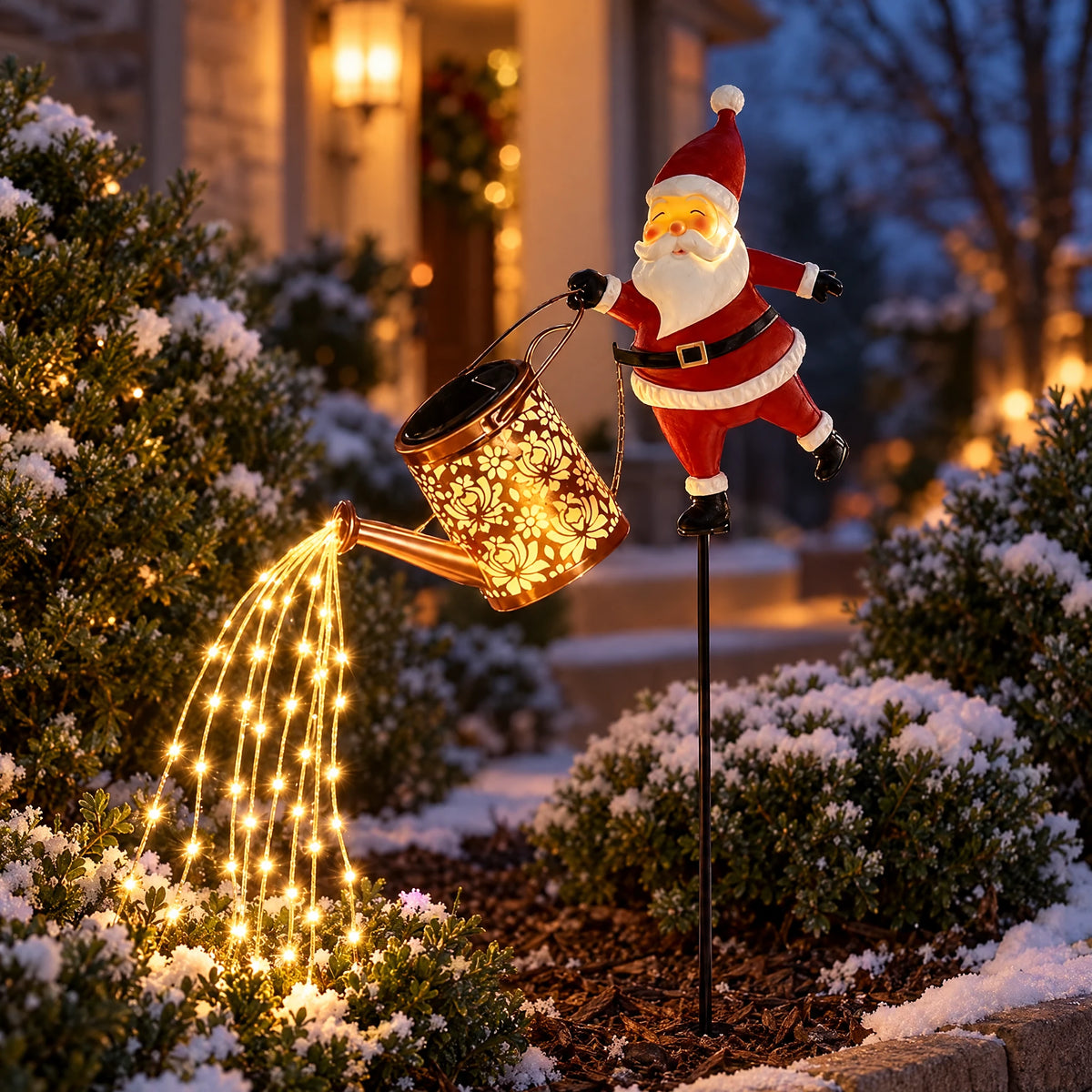 Santa Watering Can Solar Stake Light - Warm White