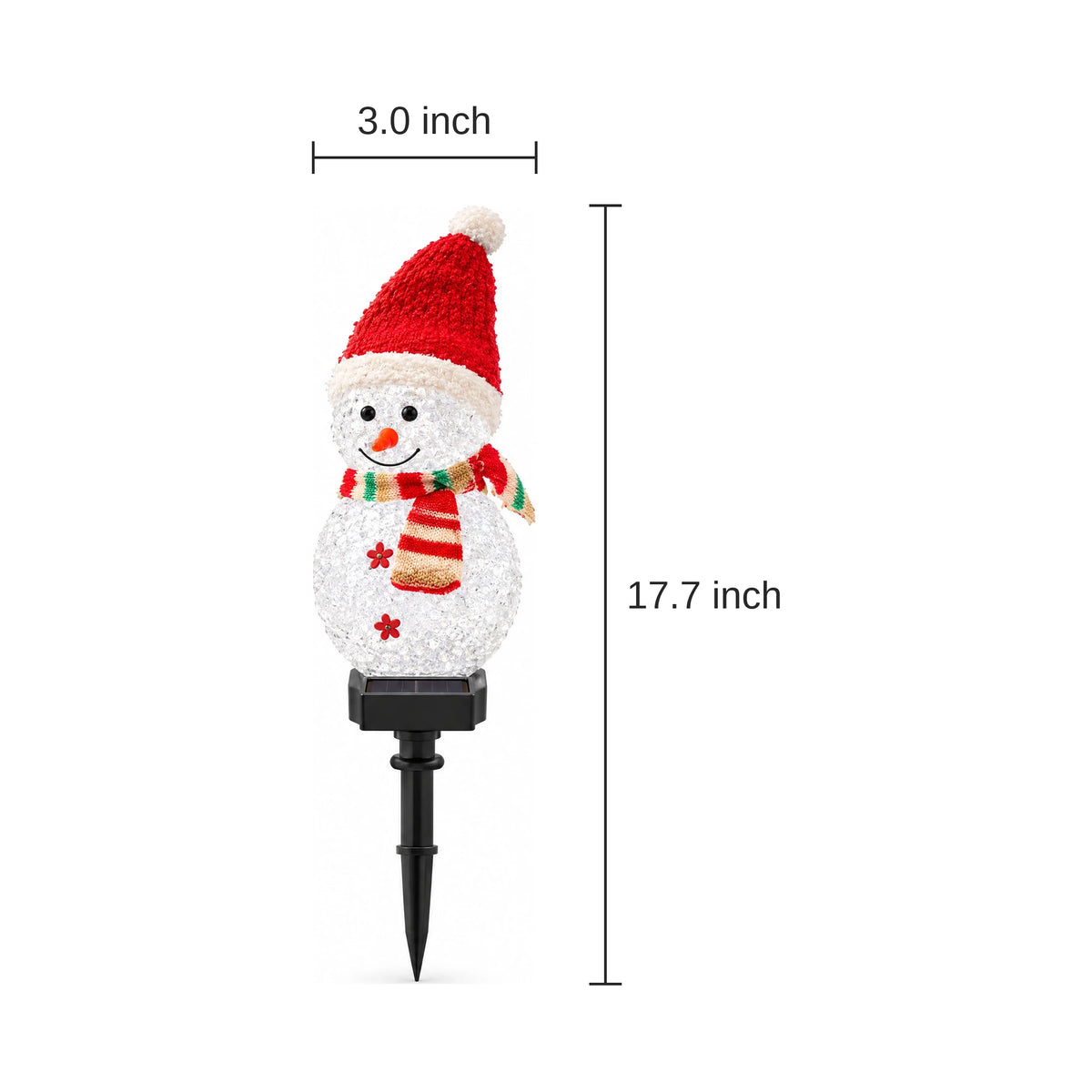 Solar Snowman Garden Stake - dimensions