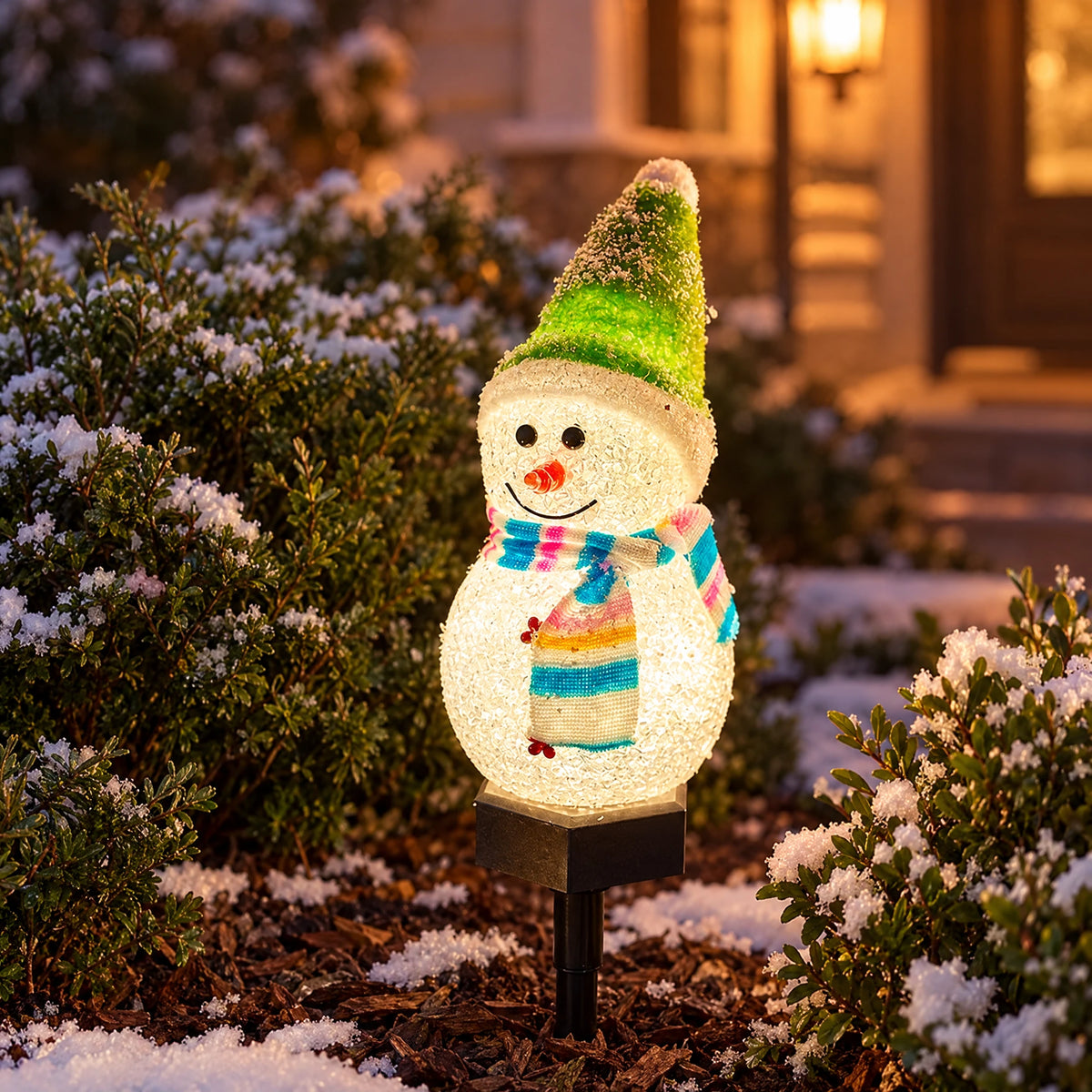 Solar Snowman Garden Stake - green