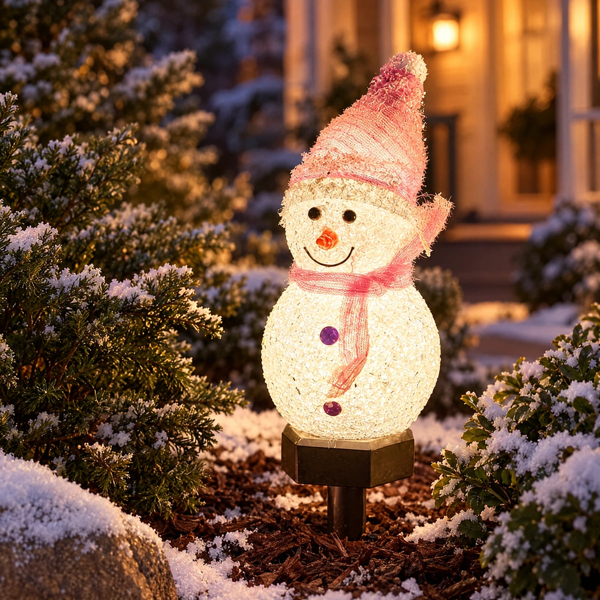 Solar Snowman Garden Stake - pink
