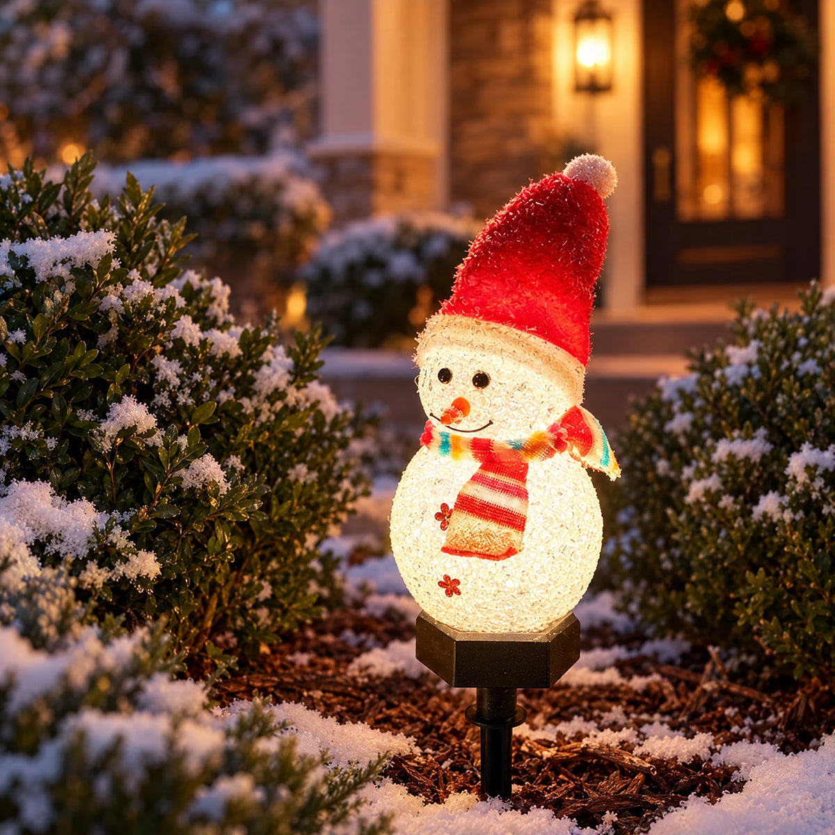 Solar Snowman Garden Stake - red