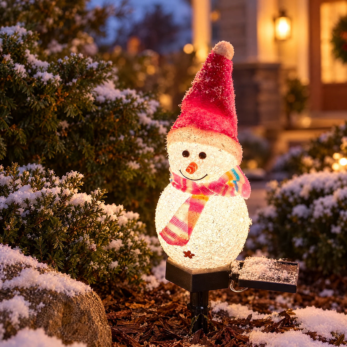 Solar Snowman Garden Stake - rose