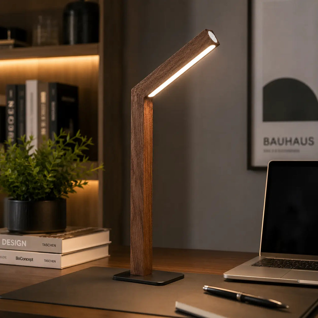Rechargeable LED Wooden Bedside Table Lamp, Touch Control, Magnetic Base, 5000K Natural Light