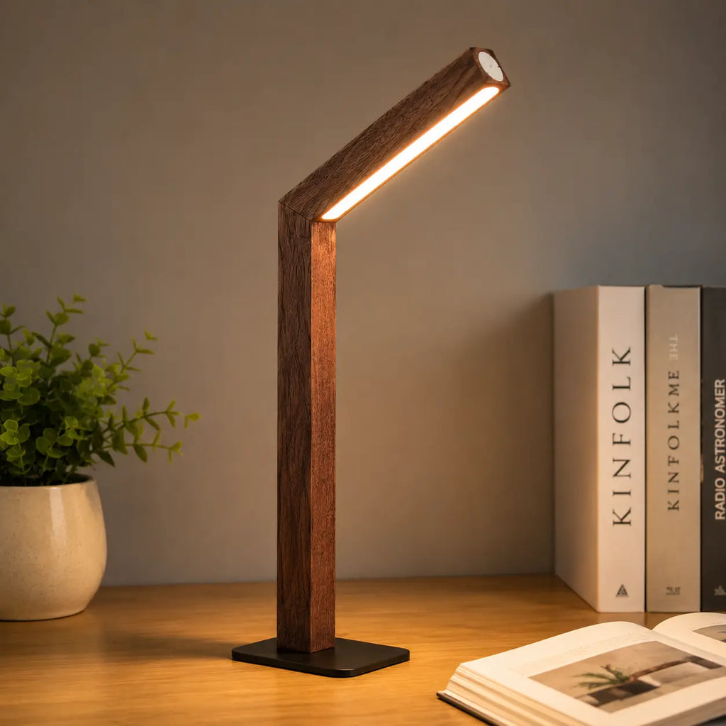 Rechargeable LED Wooden Bedside Table Lamp, Touch Control, Magnetic Base, 5000K Natural Light