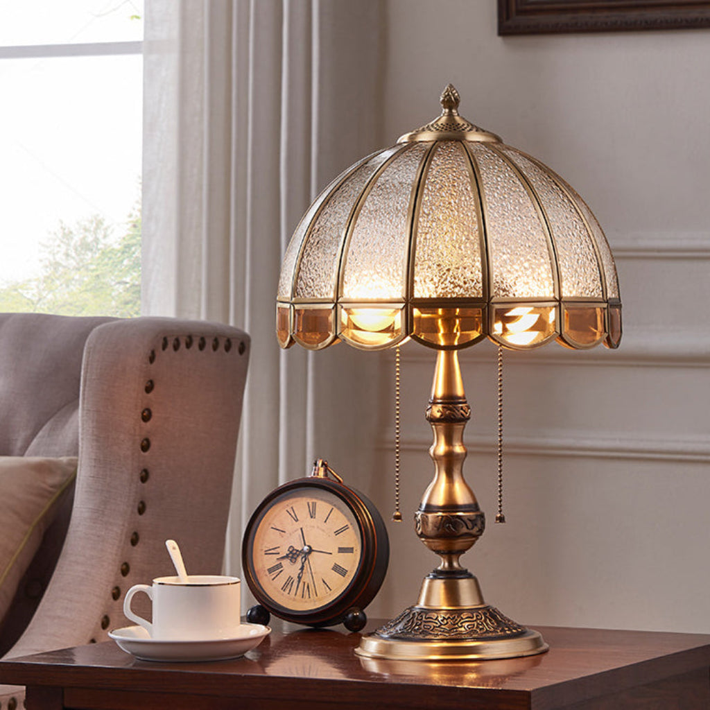 Luxury Gold Copper & Frosted Glass Table Lamp with Dual E26 Lights, Modern Bedside Accent Lamp for Living Room & Bedroom