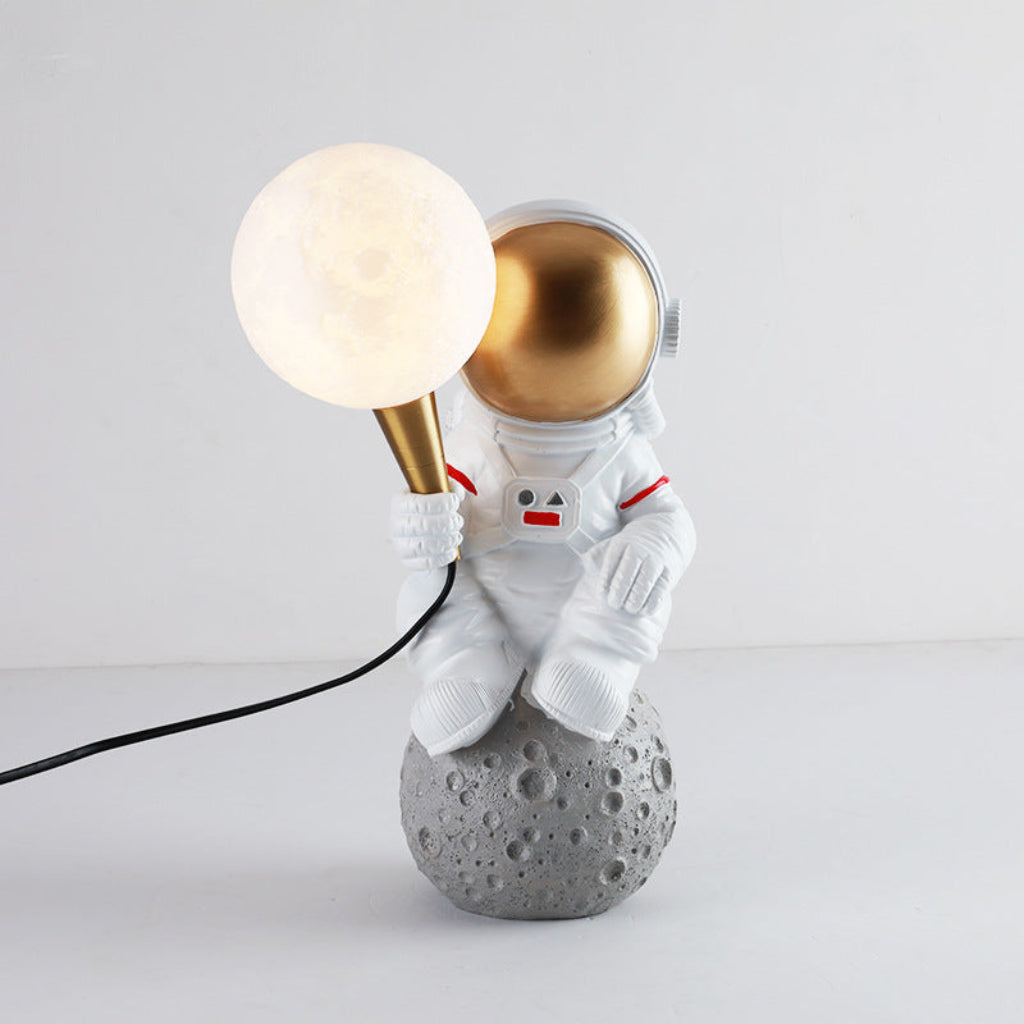 Modern Astronaut Resin Table & Wall Lamp – 3D Printed Moon Shade Accent Light