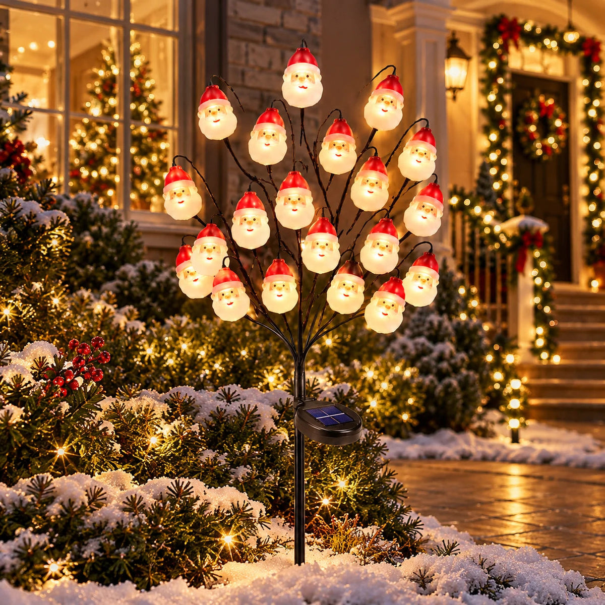 Santa Head Branch Stake Light, Solar Christmas Lights, 20 Heads, IP44 Velumoza