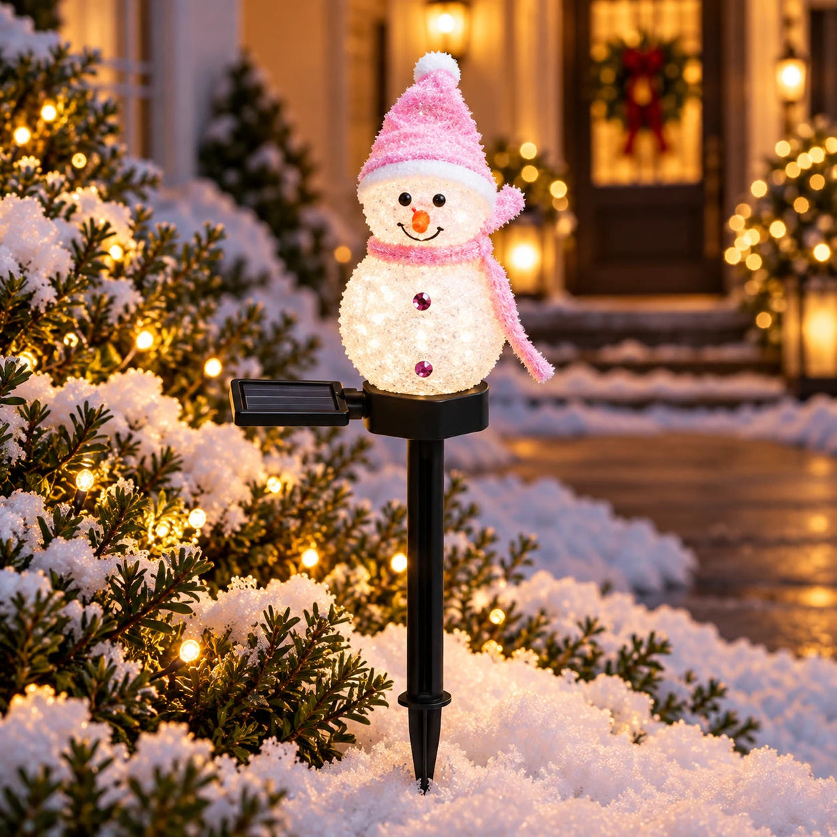 Snowman Solar Christmas Lights with Ground Stake, Auto On at Dusk Velumoza