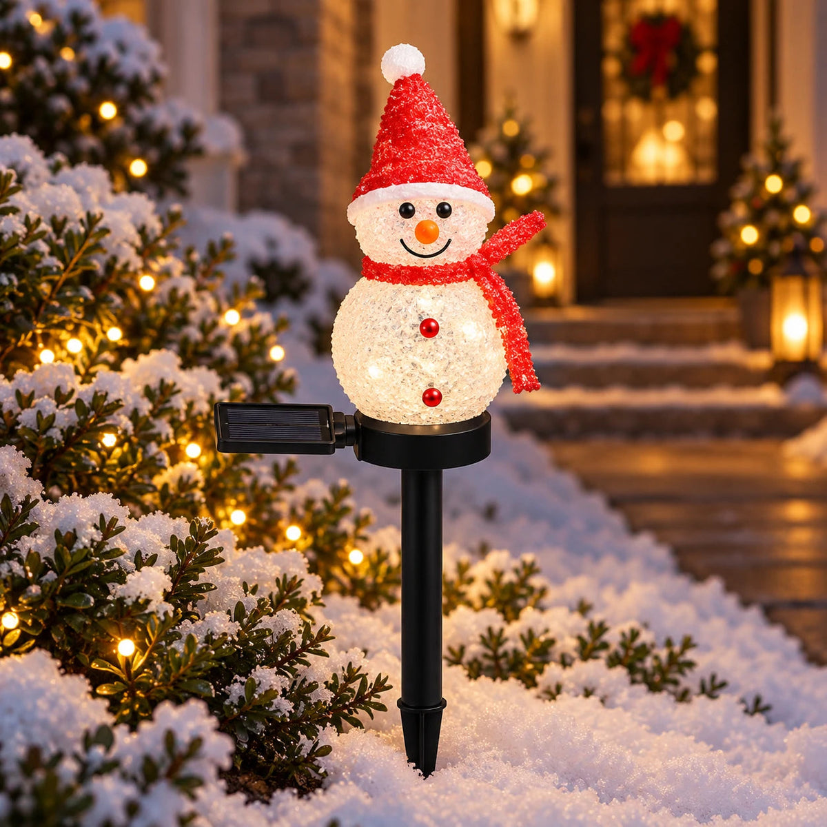 Snowman Solar Christmas Lights with Ground Stake, Auto On at Dusk Velumoza