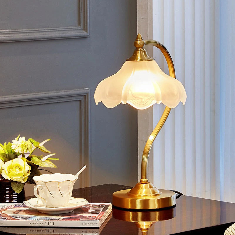 Vintage All-Copper Table Lamp with Glass Shade, 110V 5W Dimmable, E26 Bedside Lamp
