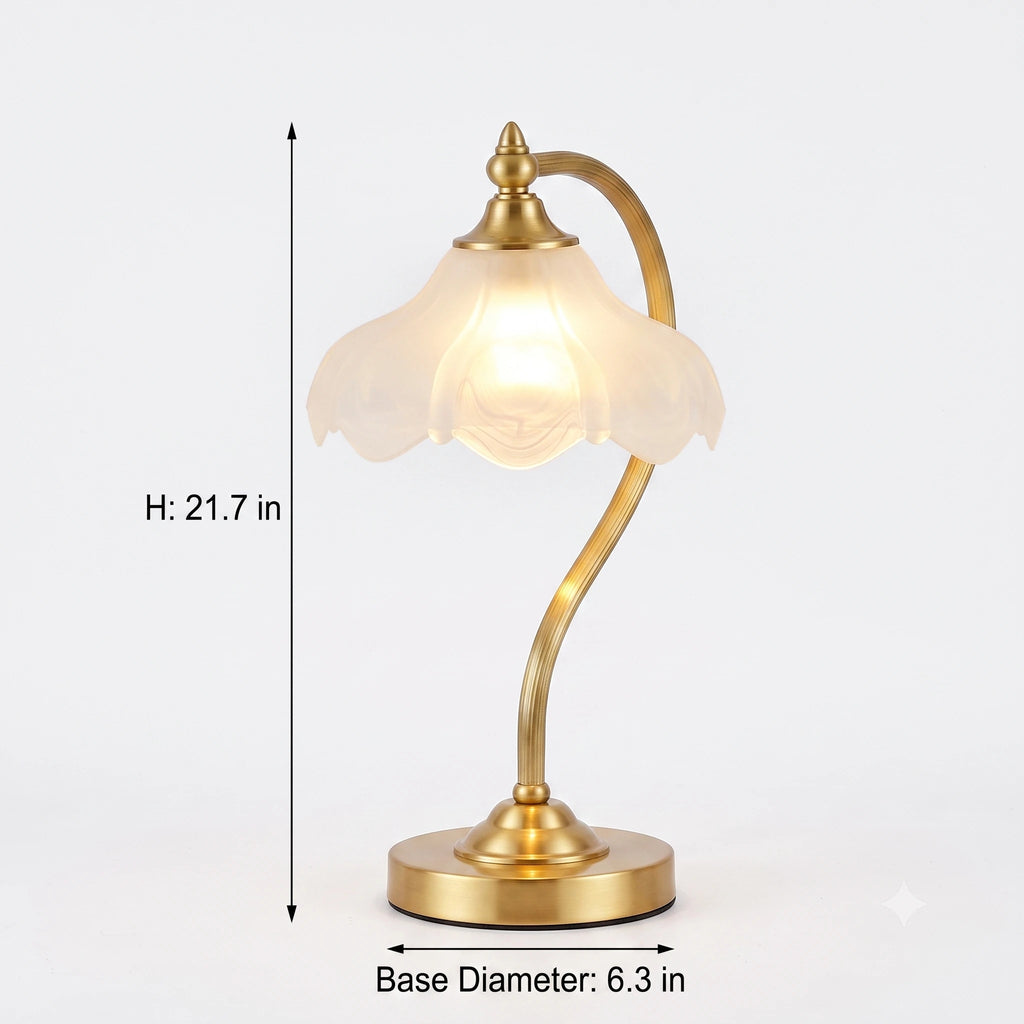 Vintage All-Copper Table Lamp with Glass Shade, 110V 5W Dimmable, E26 Bedside Lamp