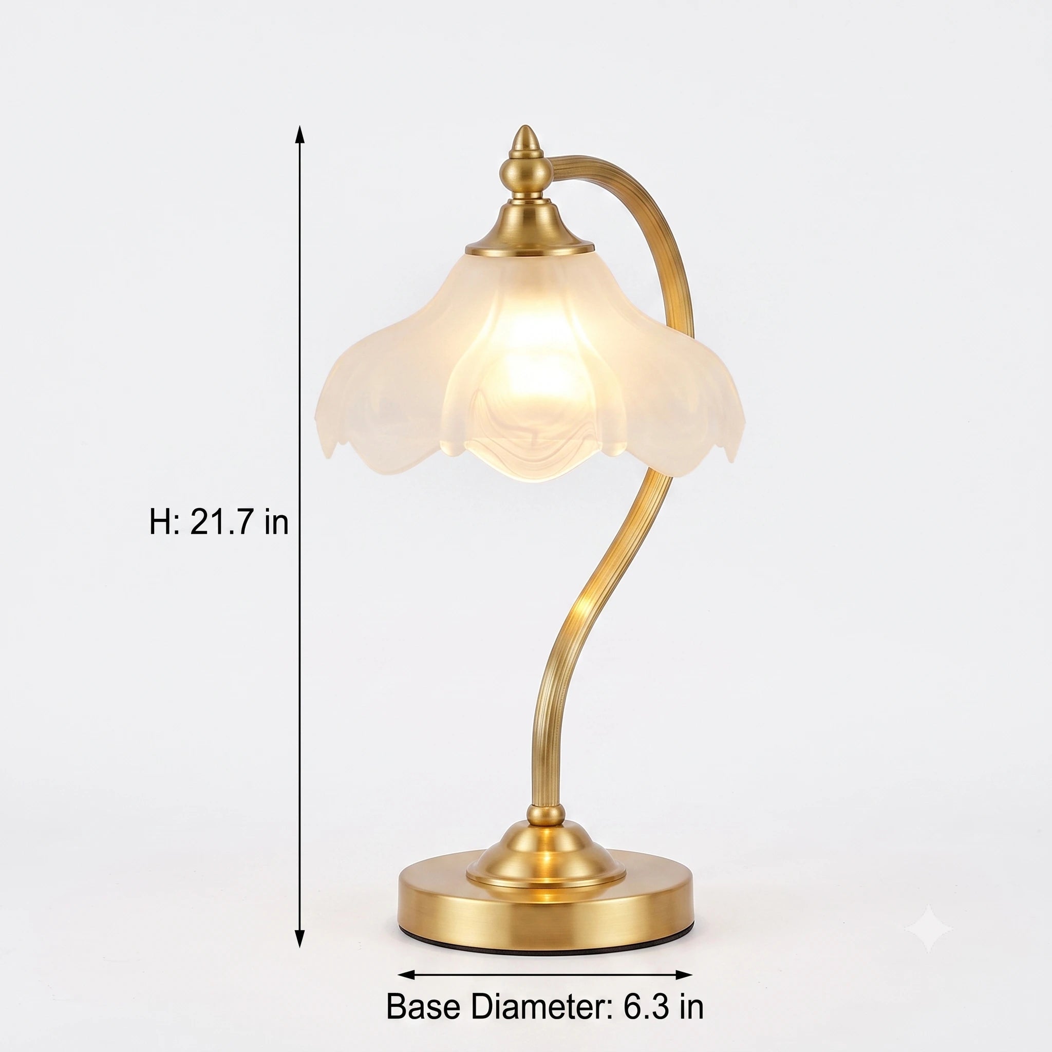 Vintage All-Copper Table Lamp with Glass Shade, 110V 5W Dimmable, E26 Bedside Lamp