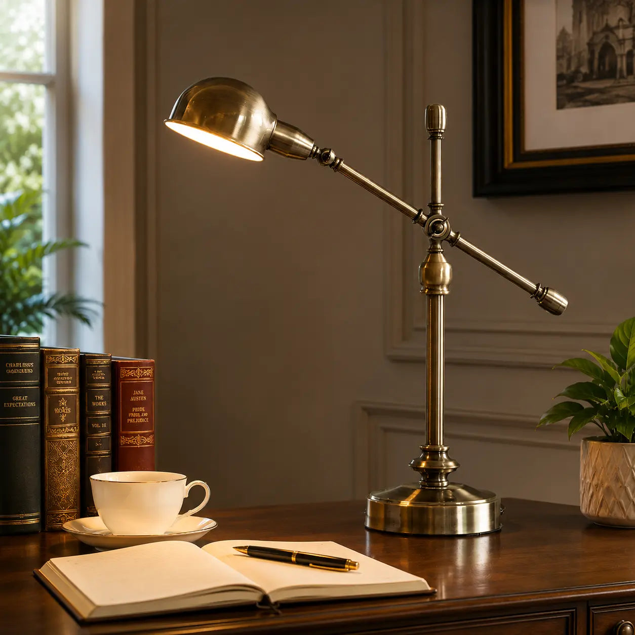 Vintage Antique Brass Adjustable Desk Lamp – Mid-Century Modern Task Light