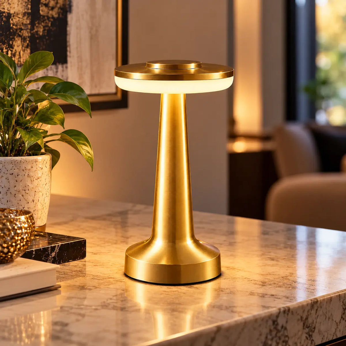 Rechargeable Metal Table Lamp with Touch Dimming & 3 Light Colors Velumoza