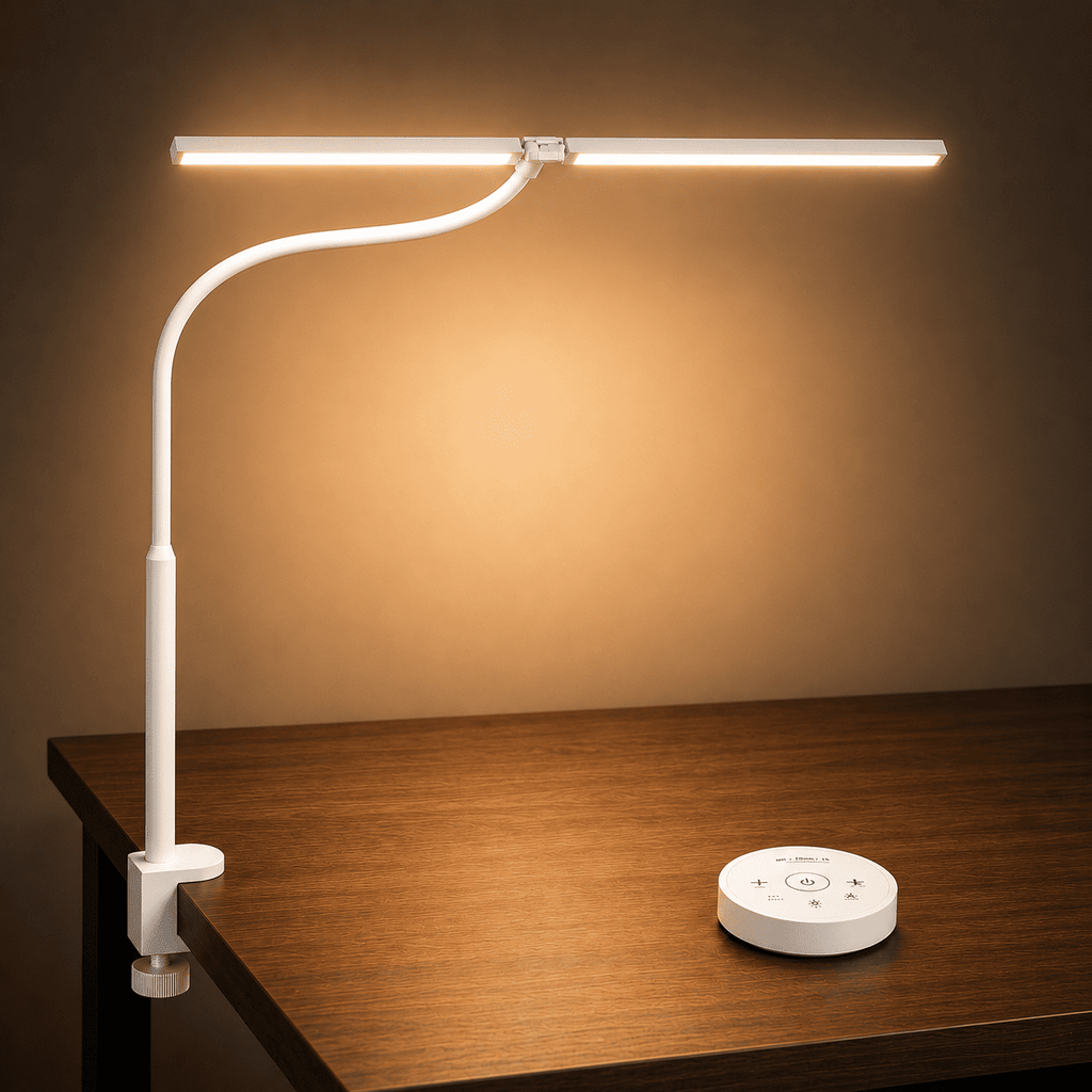 LED Desk Lamp for Home Office – 24W Dual Head Desk Lamp with Wireless Remote