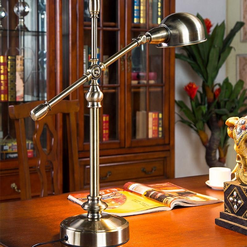 Vintage Antique Brass Adjustable Desk Lamp – Mid-Century Modern Task Light