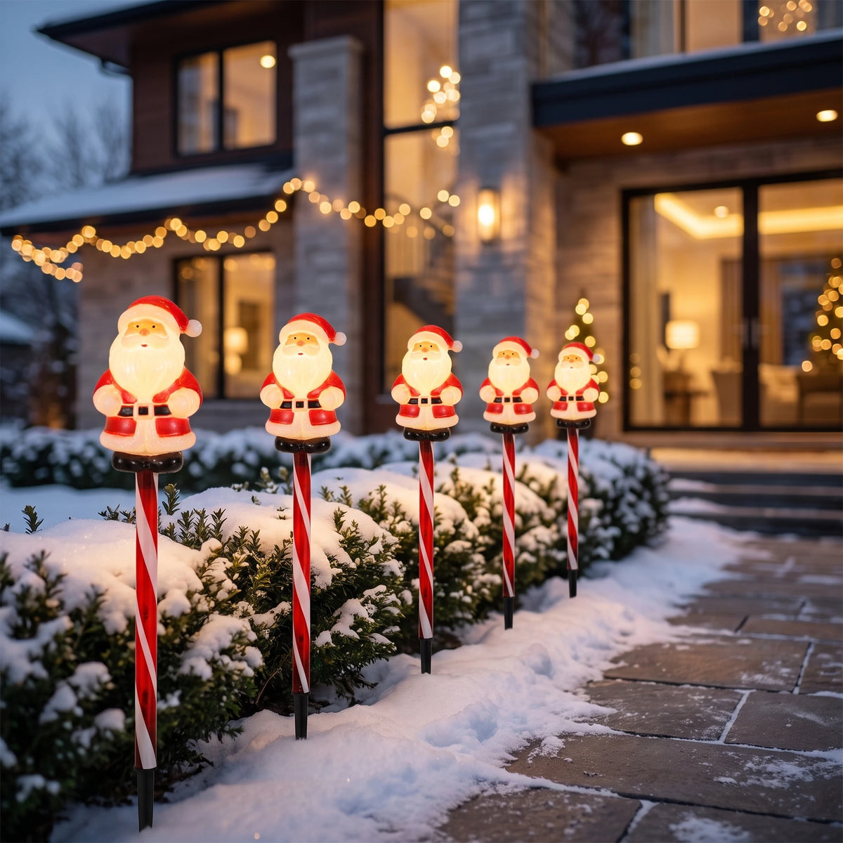 Solar Santa Claus Ground Stake Lights, Set of Five