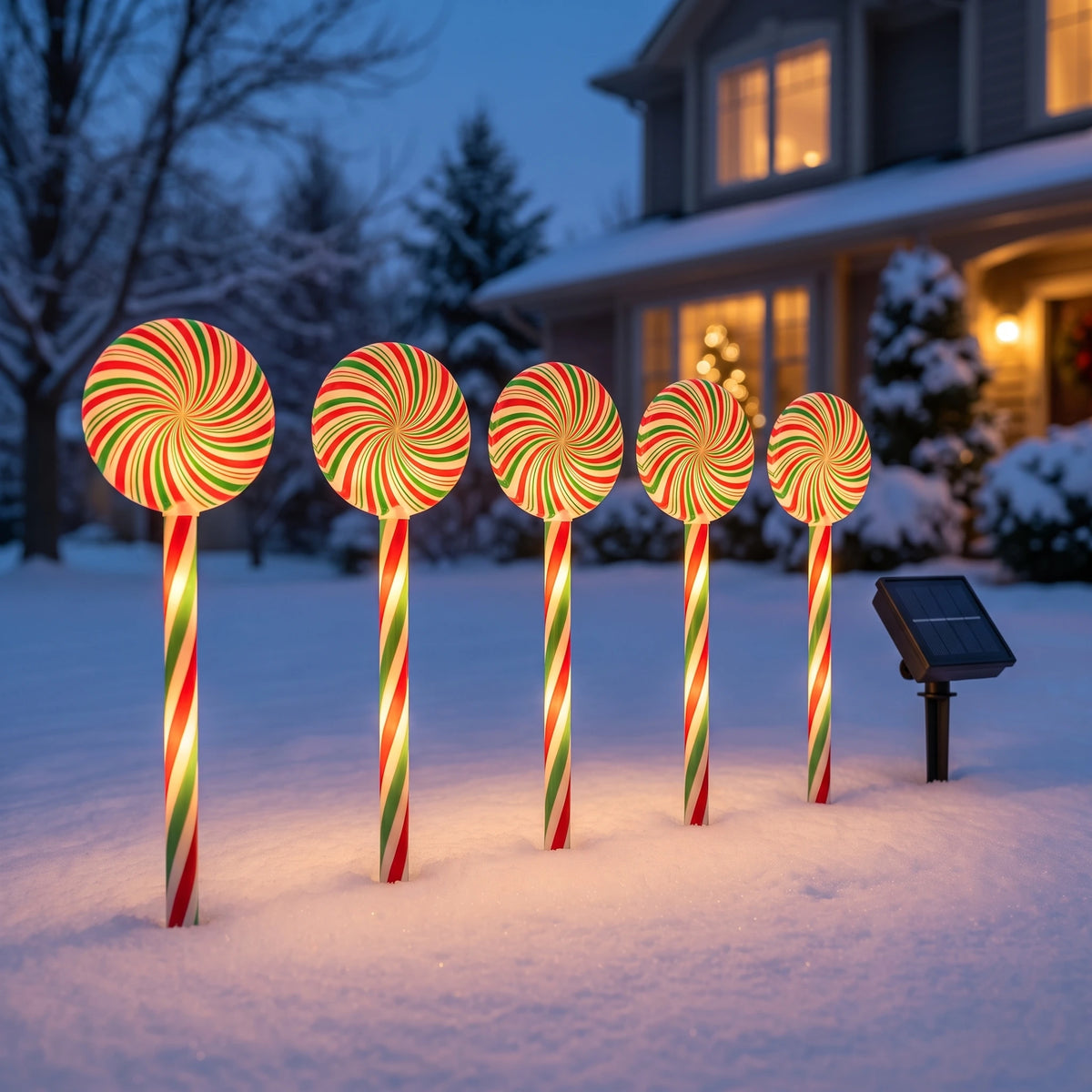 Solar Powered Christmas Lights Candy Cane Stakes