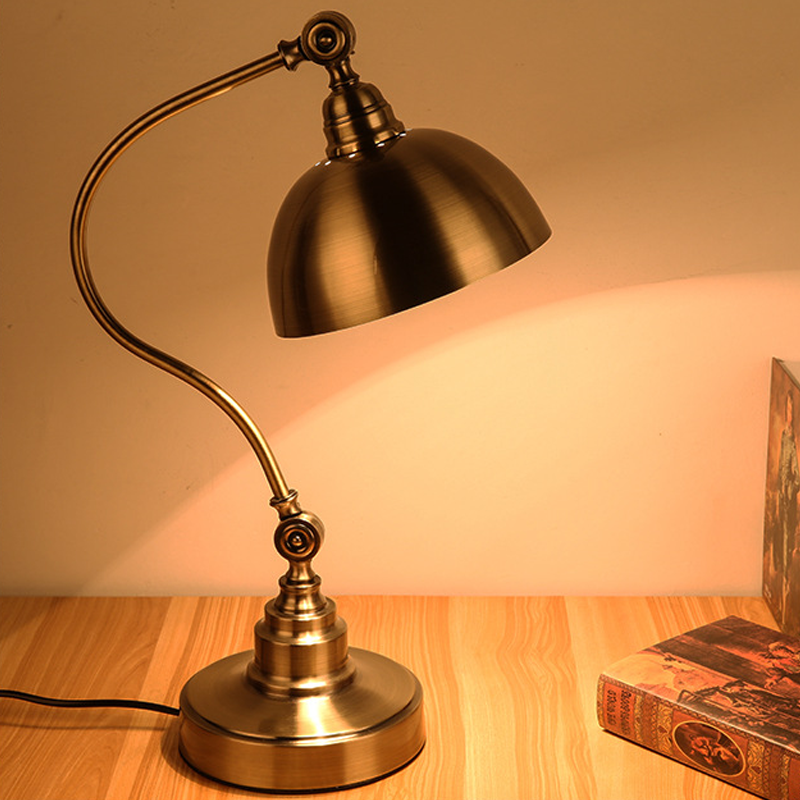 Vintage Bronze Gooseneck LED Desk Lamp with Adjustable Metal Shade & Remote Control