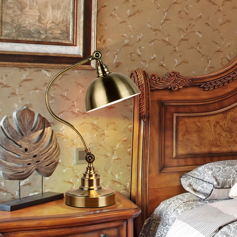 Vintage Bronze Gooseneck LED Desk Lamp with Adjustable Metal Shade & Remote Control