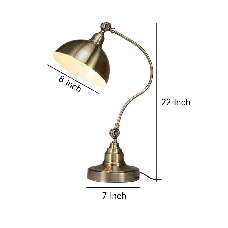 Vintage Bronze Gooseneck LED Desk Lamp with Adjustable Metal Shade & Remote Control