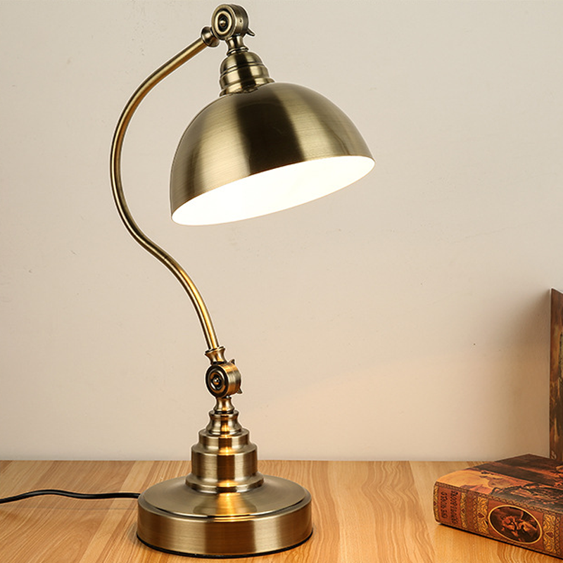 Vintage Bronze Gooseneck LED Desk Lamp with Adjustable Metal Shade & Remote Control
