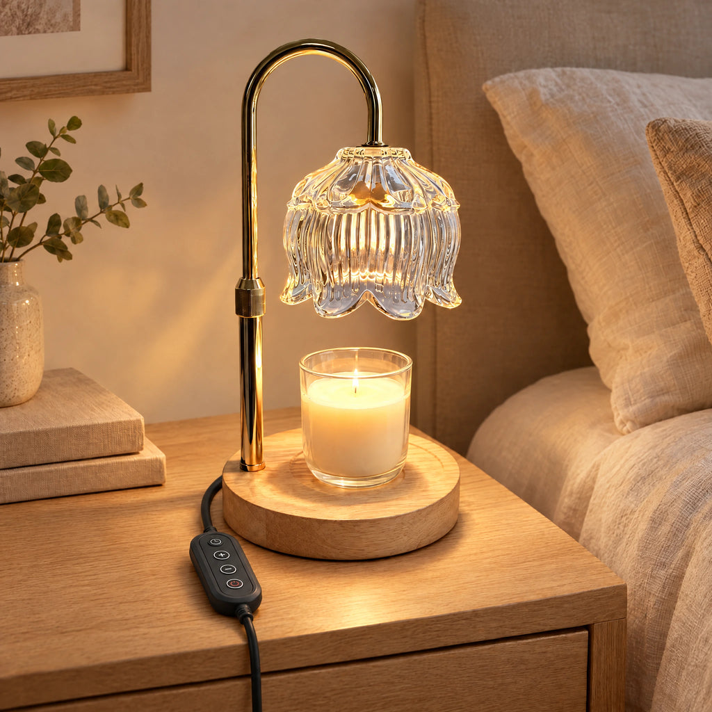 Candle Warmer Table Lamp with Tulip Shade - Timing dimmer switch