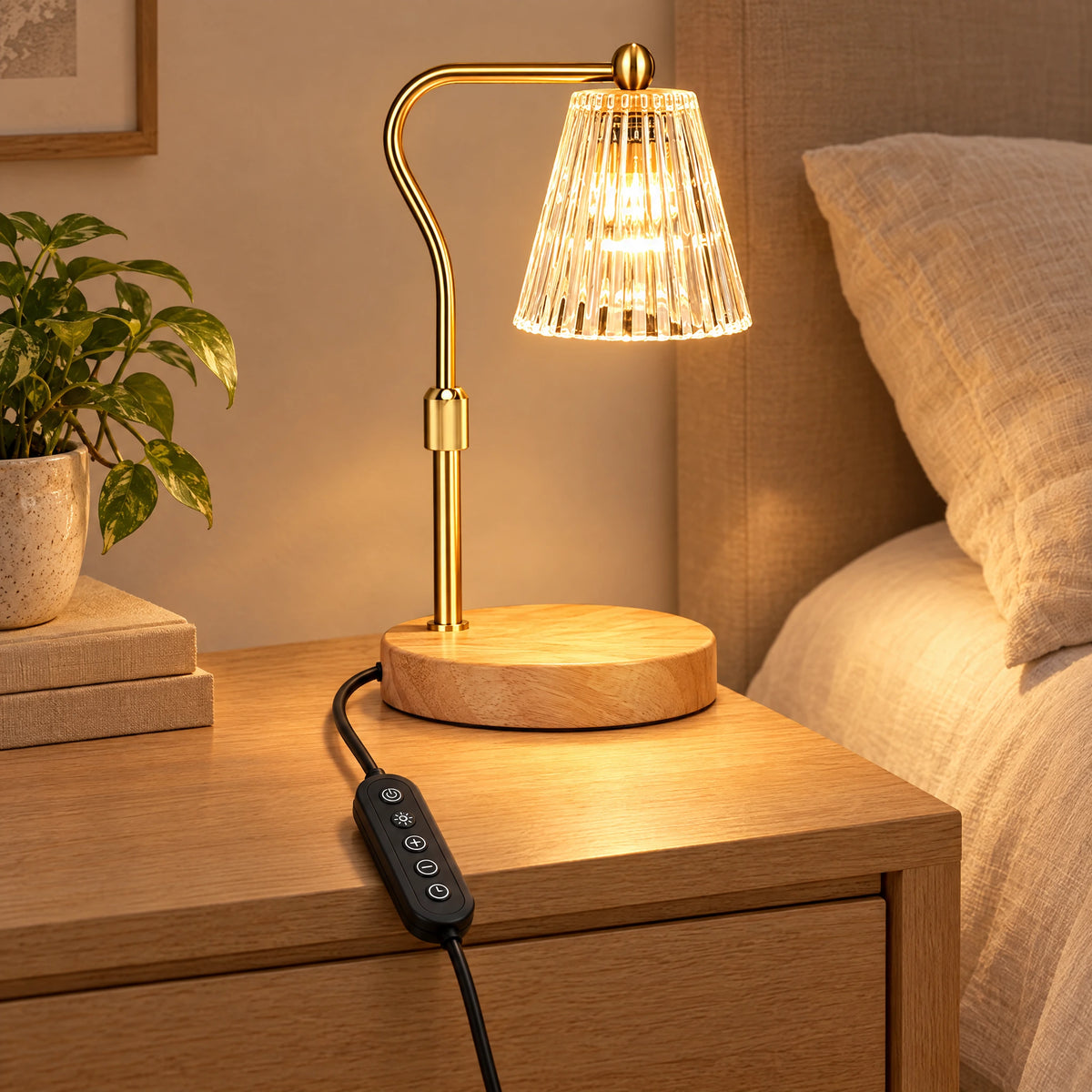 Ribbed Glass Candle Warmer Lamp - Timer with 4-Level Dimming