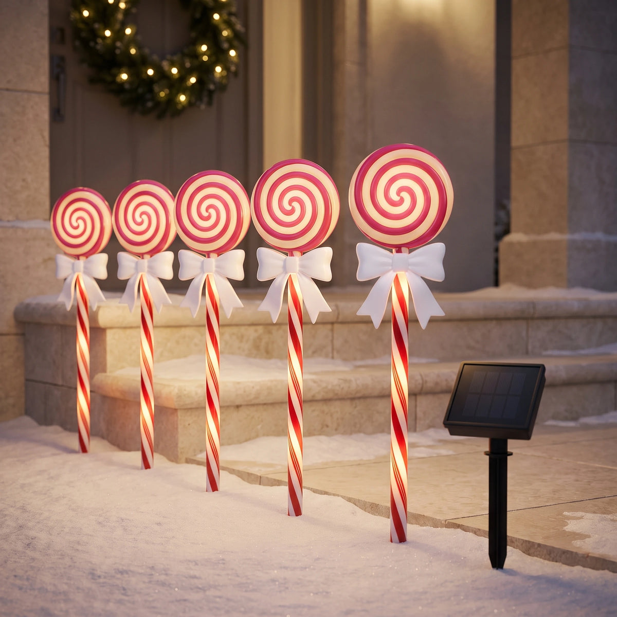 Solar Powered Christmas Lights Candy Cane Stakes - Lollipop 4