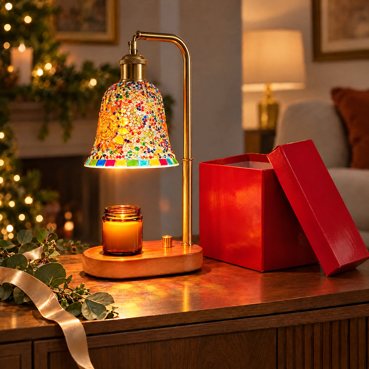 Mosaic Glass Candle Warmer Lamp - Oval Base with Gift Box