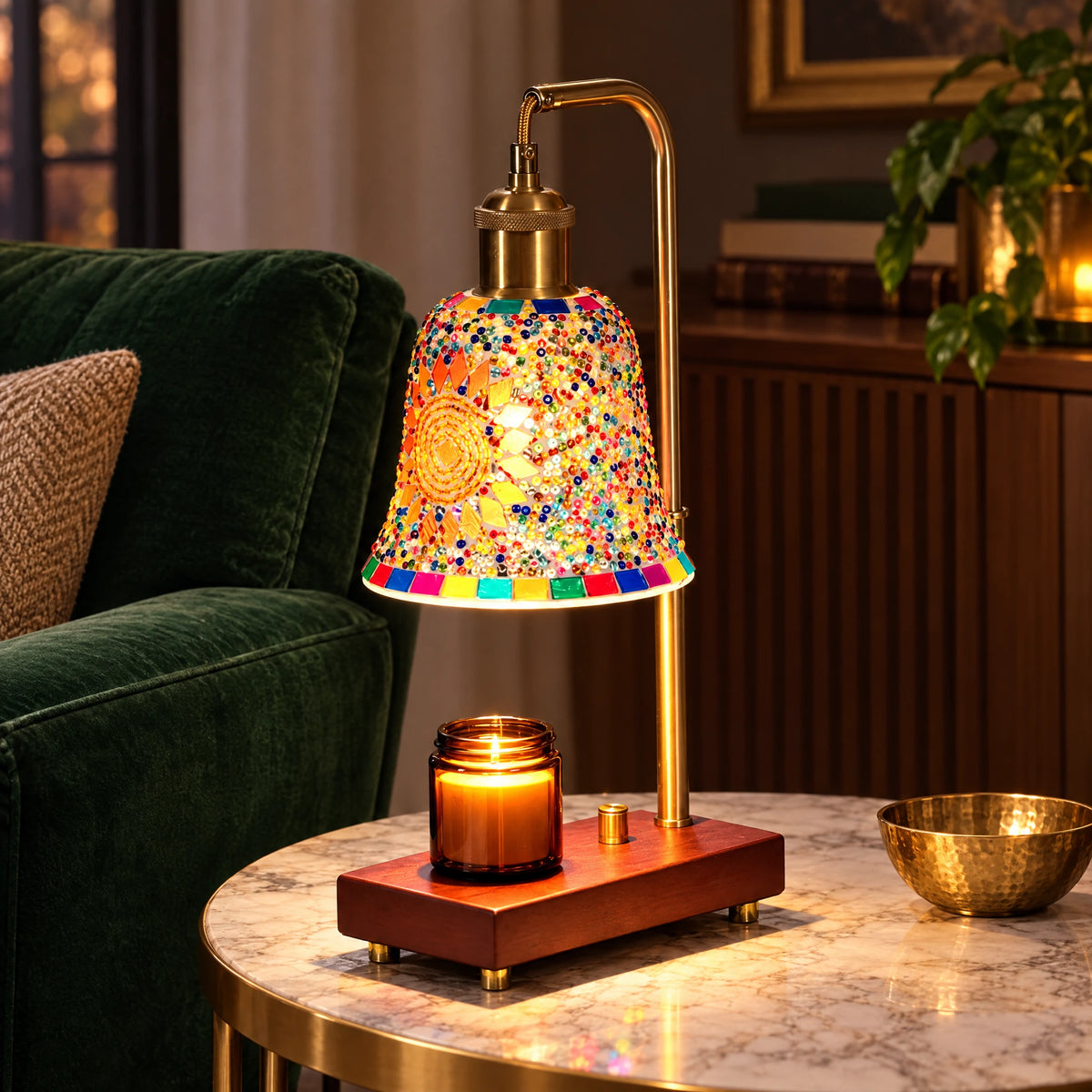 Mosaic Glass Candle Warmer Lamp - Square Base