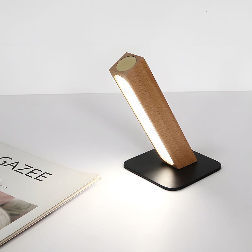 Rechargeable LED Wooden Bedside Table Lamp, Touch Control, Magnetic Base, 5000K Natural Light