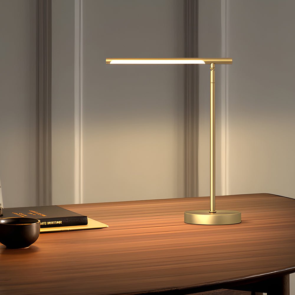 Modern Linear LED Desk Lamp, Adjustable Angle, Brushed Copper, Integrated 24W LED, 3 Color Temperatures
