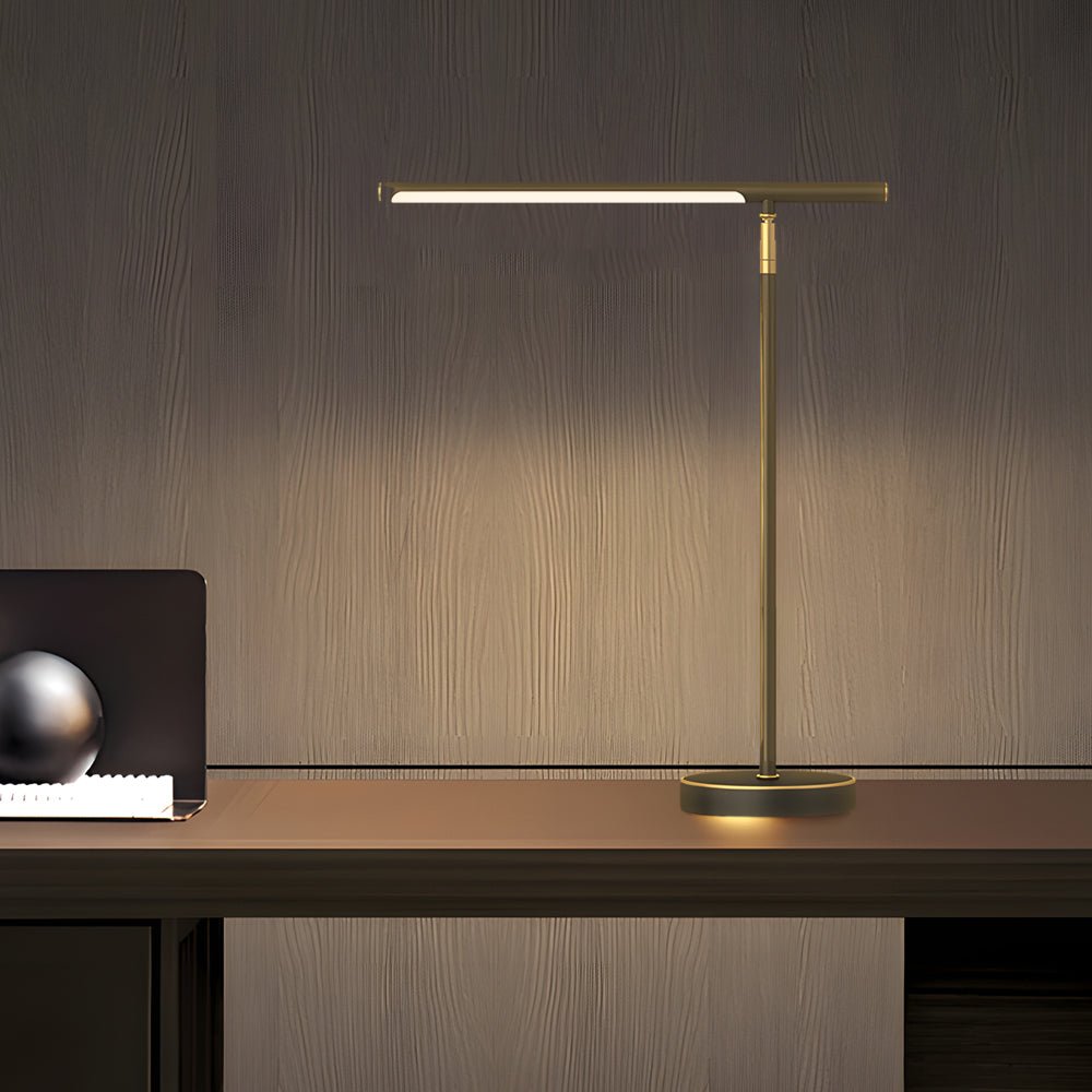 Modern Linear LED Desk Lamp, Adjustable Angle, Brushed Copper, Integrated 24W LED, 3 Color Temperatures