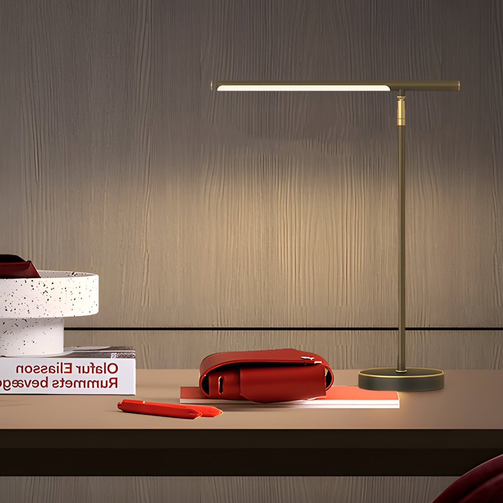 Modern Linear LED Desk Lamp, Adjustable Angle, Brushed Copper, Integrated 24W LED, 3 Color Temperatures