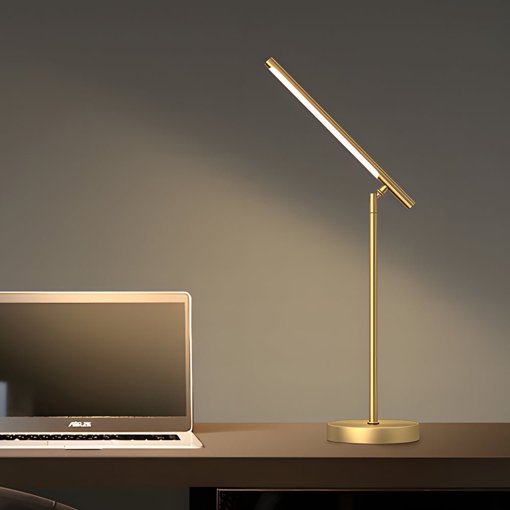 Modern Linear LED Desk Lamp, Adjustable Angle, Brushed Copper, Integrated 24W LED, 3 Color Temperatures