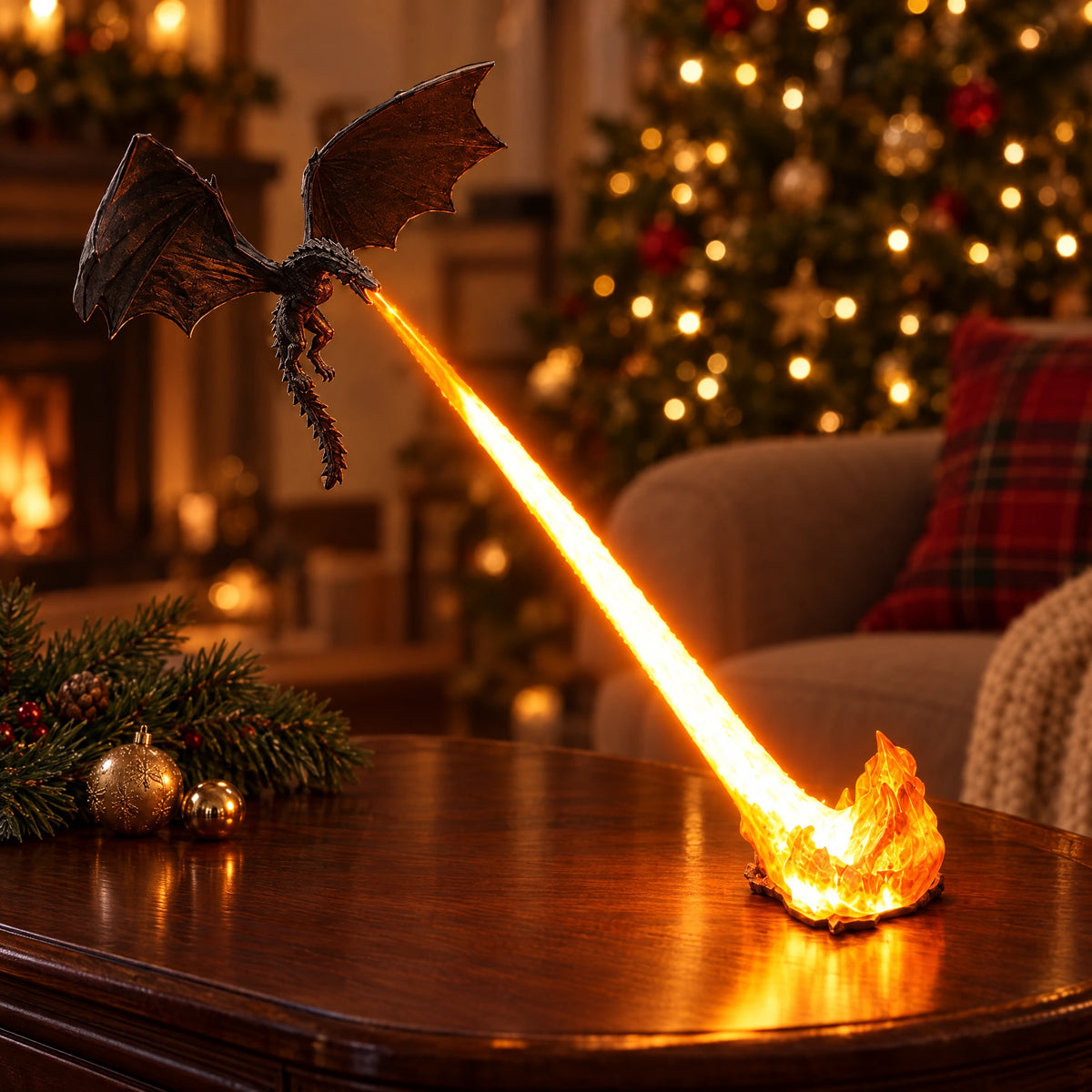 Dragon Breath Night Light with Flying Dragon Model, Orange Flame