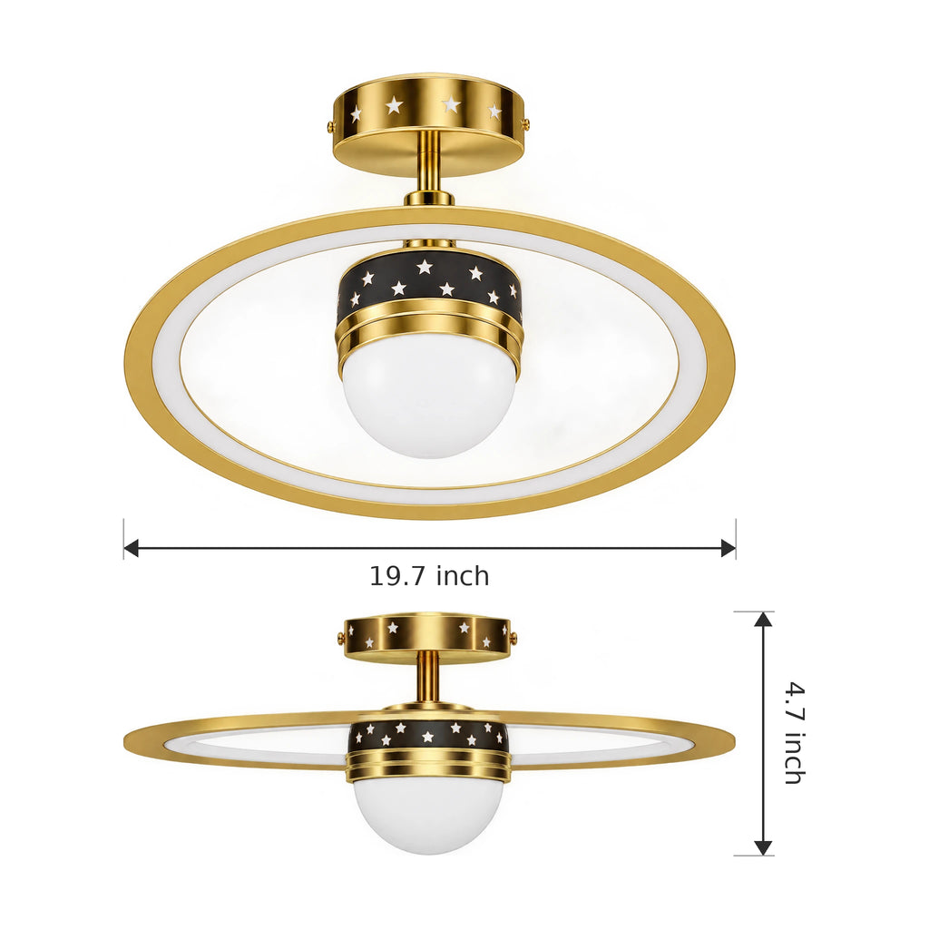 Star Ceiling Light with Starry Projection & Ring, 19.69 in Gold or Black - Dimensions